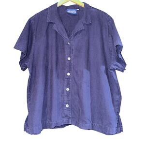 Big Bud Press Pantry Button Up Shirt Womens 2XL Navy Blue Boxy Relaxed Lagenlook